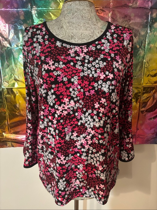 Michael Kors Tops - Michael Kors Pink and Black Floral Long Sleeve Tee